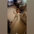 Toddler greets mom's best friend with an adorable happy dance