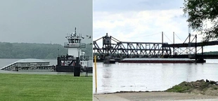 Large barge crashes into historic Fort Madision Bridge in Iowa, later sinks