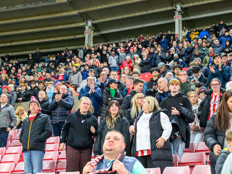 Sunderland fans in action against Brentford at the Stadium of Light in the Carabao Cup. Photo by Chris Fryatt. 