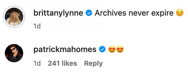 Patrick Mahomes leaves a comment on his wife Brittany’s Instagram post, where she poses in Adidas clothesCredit: Instagram