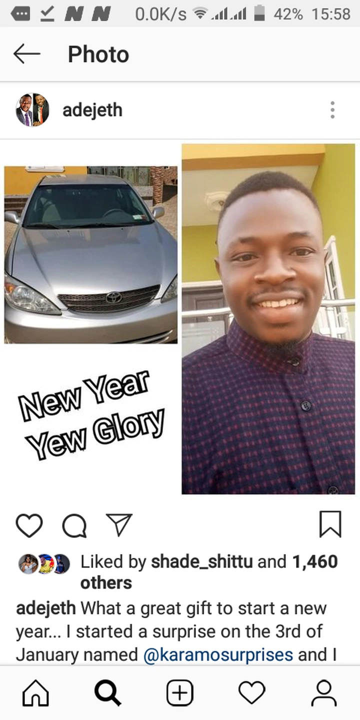 Yoruba Actor Adekola Jethro Appreciates His Brother, Odunlade Adekola As He Gets A Brand New Car.