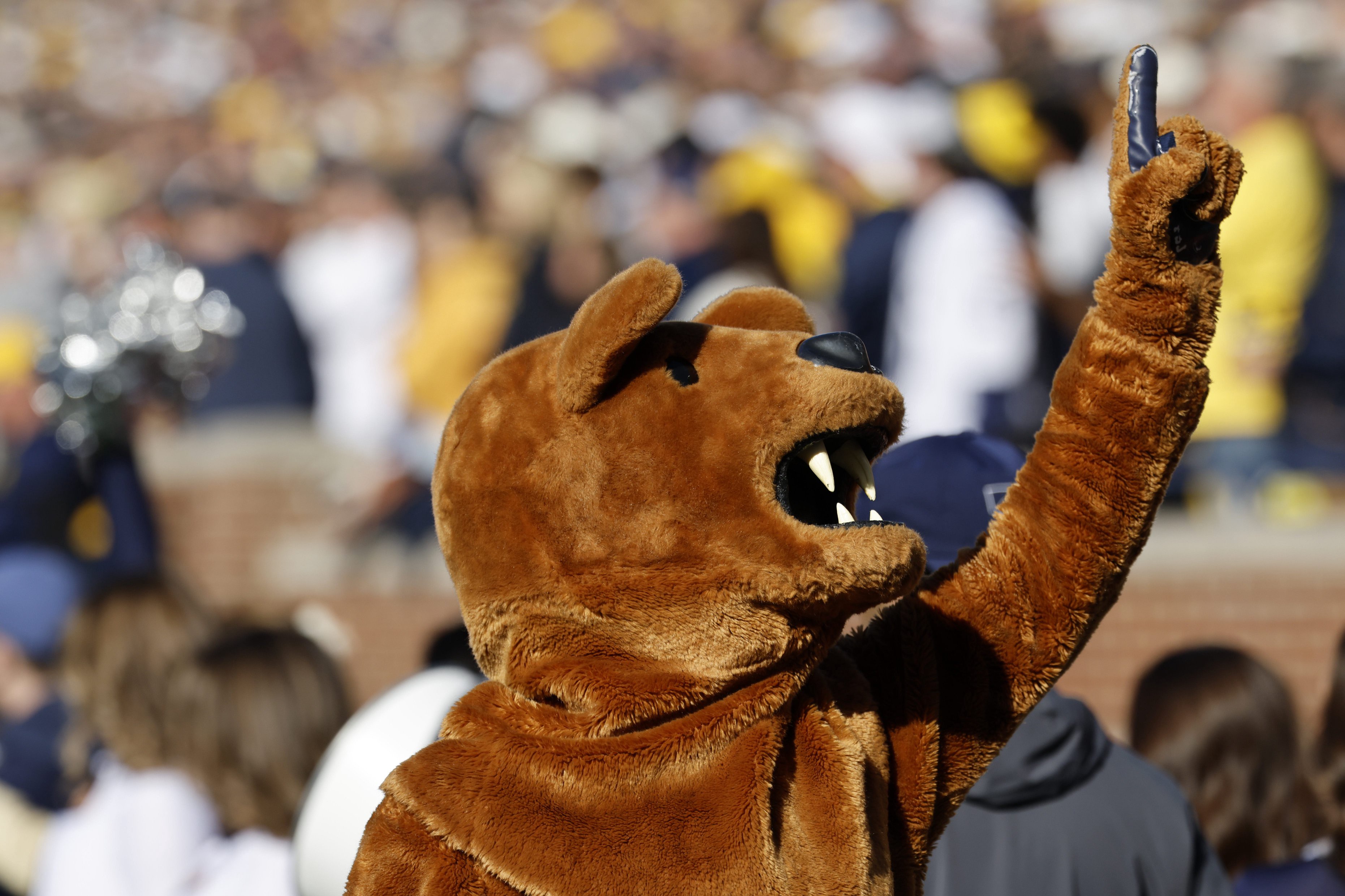 Oct 17, 2026; Ann Arbor, Michigan, USA;  The Penn State Nittany Lions mascot preforms before the game against the Michigan Wolverines at Michigan Stadium.  Mandatory Credit: Rick Osentoski-Imagn Images
