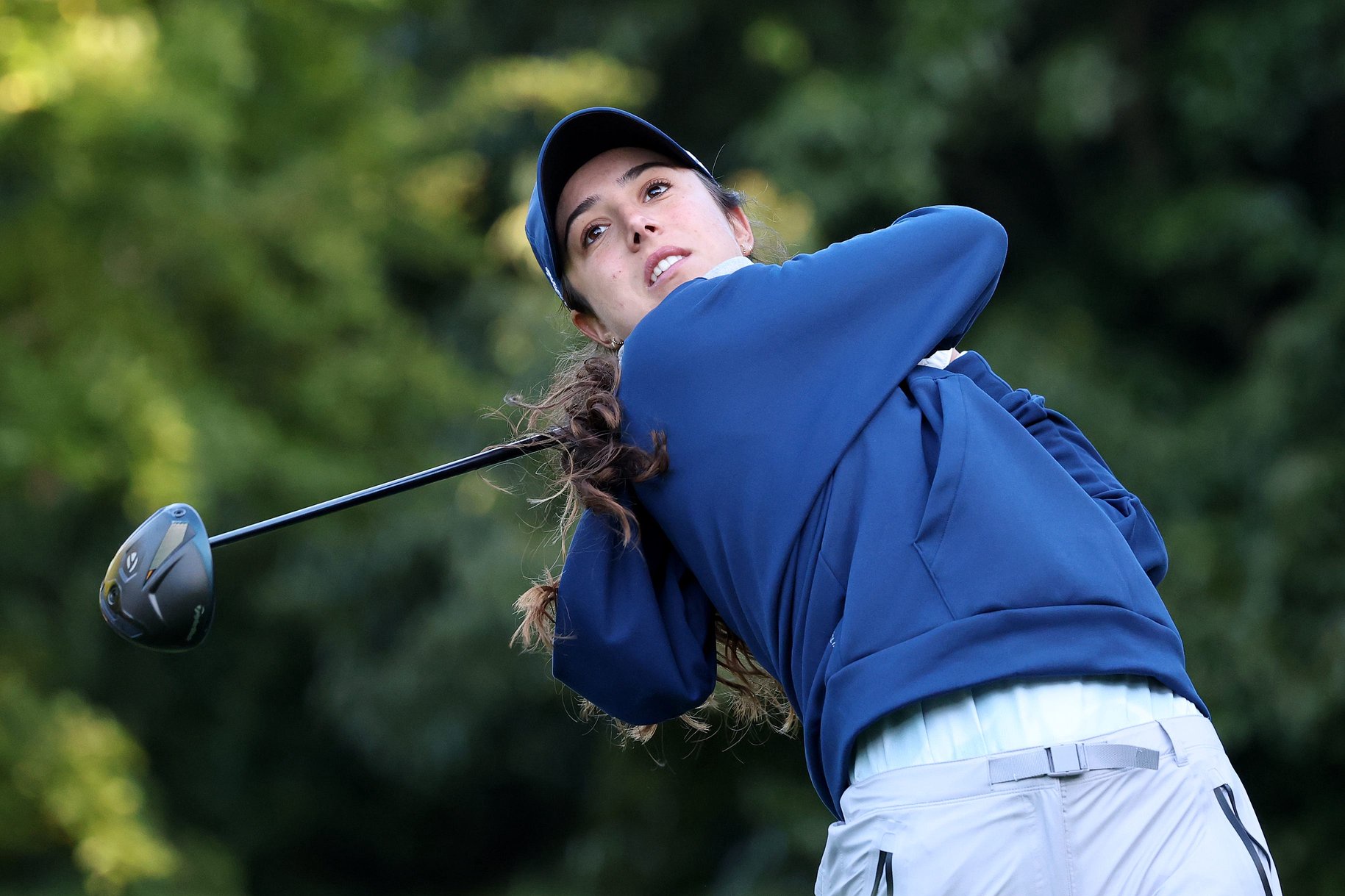 Julia Lopez Ramirez of Spain plays a shot from the second tee during the first round of the BMW Ladies Championship 2026 at Pine Beach Golf Links on October 22, 2026 in Haenam, South Korea. 