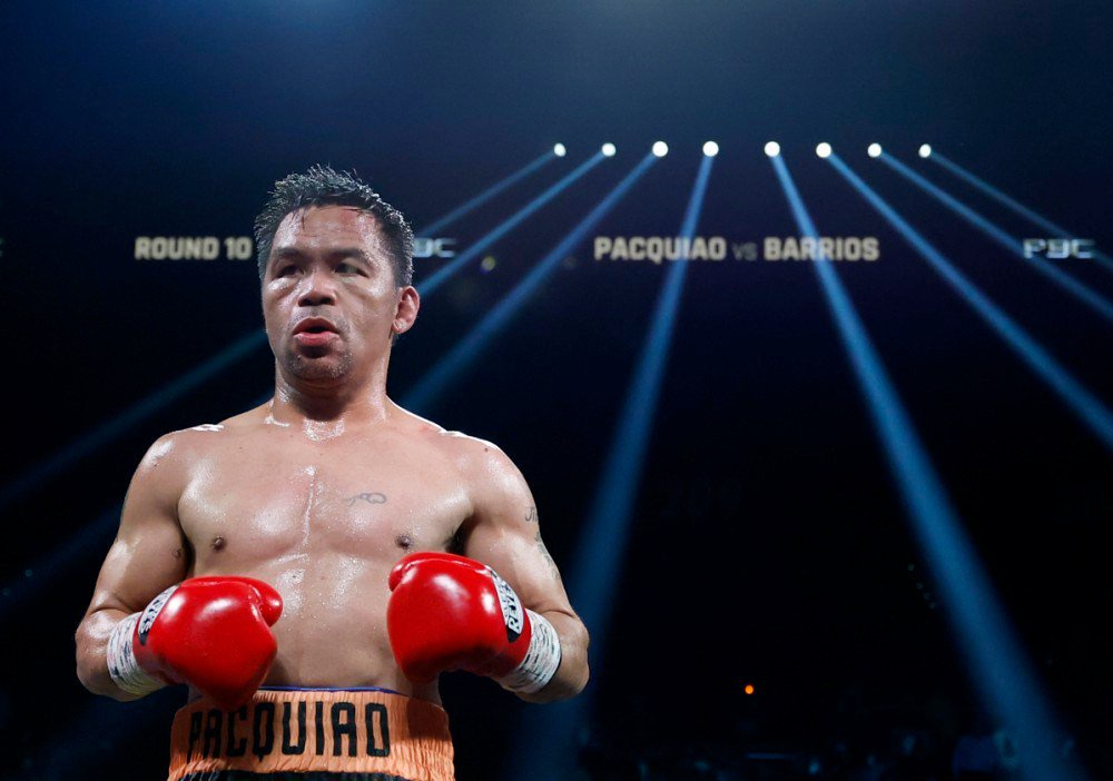 Manny Pacquiao in the ring during his fight against Mario Barrios.