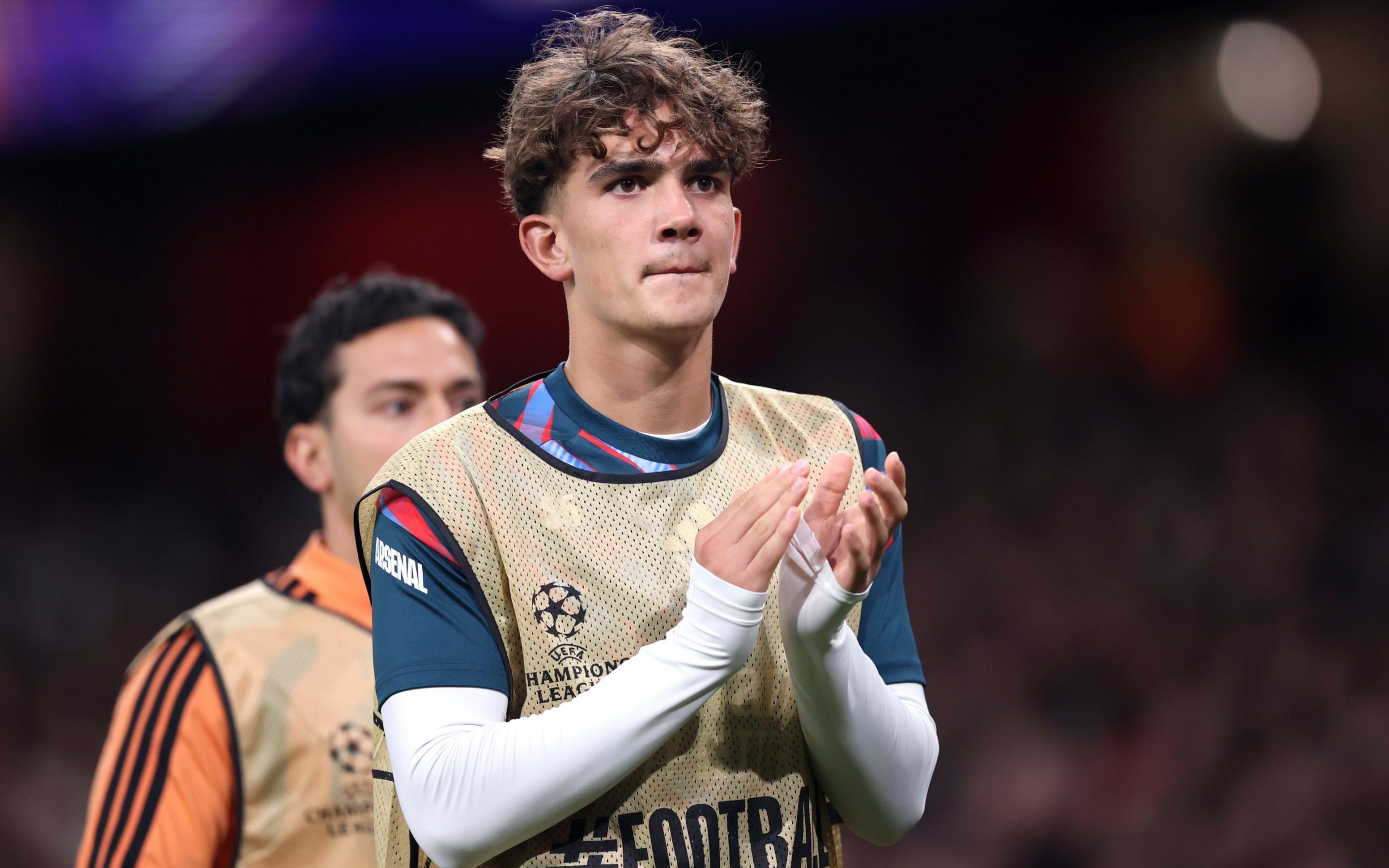 Max Dowman applauds the Arsenal fans
