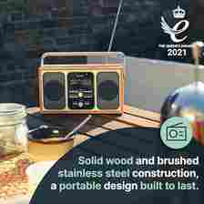 DAB+ Portable Radio | Premium Wood and Steel Design | Mains Powered or 15 Hours Battery Playtime | FM Radio, Dual Alarm Clock, & 20 Preset Stations | LED Display and Headphone Jack | MAJORITY Girton