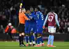 Chelsea stars were forced away from officials after protesting their disallowed winner at Aston Villa