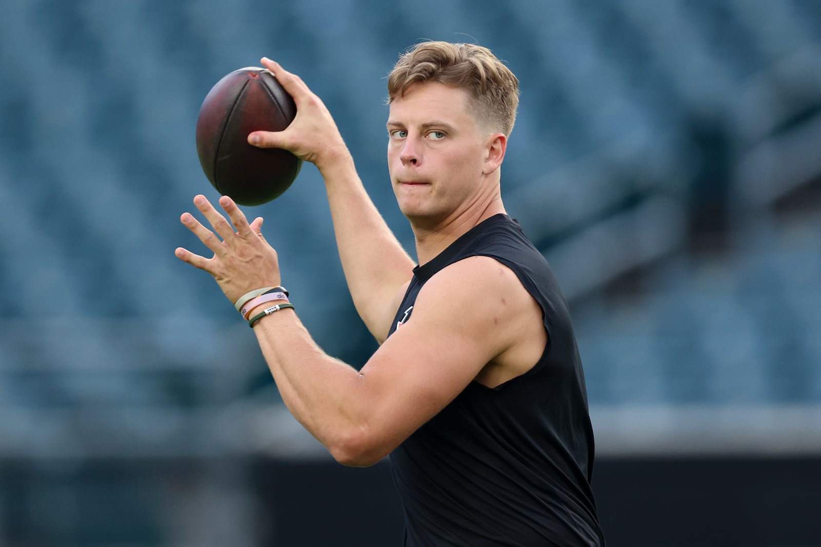 Aug 28, 2026; Philadelphia, Pennsylvania, USA; Cincinnati Bengals quarterback Joe Burrow before a game against the Philadelphia Eagles at Lincoln Financial Field. Mandatory Credit: Bill Streicher-Imagn Images