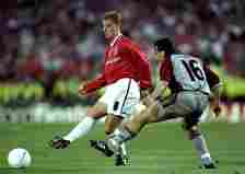 Nicky Butt in action during the 1999 Champions League final at Camp Nou