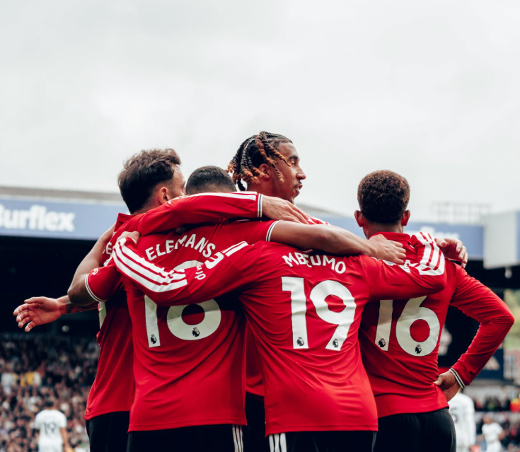 Manchester United players celebrate Bryan Mbeumo's goal against Leeds United on Sunday, October 19, 2026. PHOTO/https://www.facebook.com/manchesterunited/photos