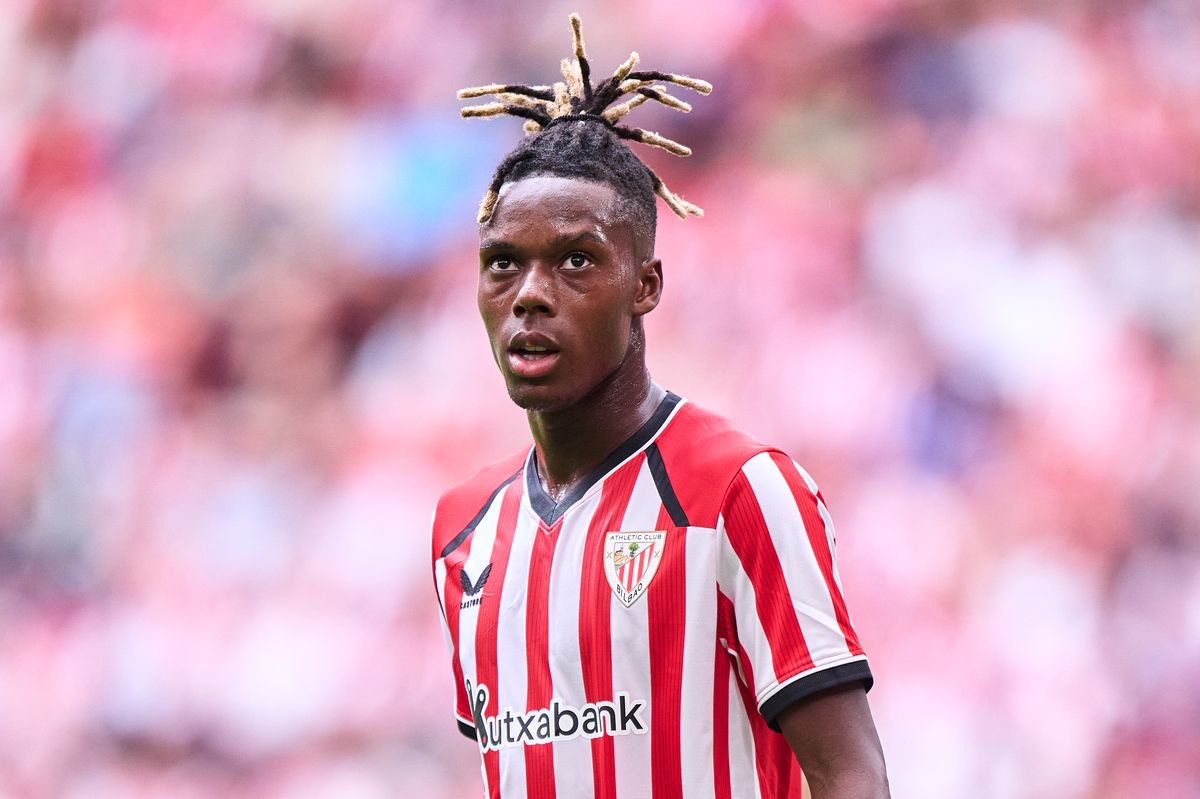 Nico Williams of Athletic Club looks on during the LaLiga EA Sports match between Athletic Club and Atletico de Madrid at Estadio San Mames in Bilbao, Spain, on September 5, 2026. (Photo by Cesar Ortiz Gonzalez/NurPhoto via Getty Images)