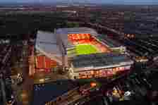A general aerial view ahead of the UEFA Europa League Group E match between Liverpool FC and LASK at Anfield on November 30, 2023 in Liverpool, Eng...
