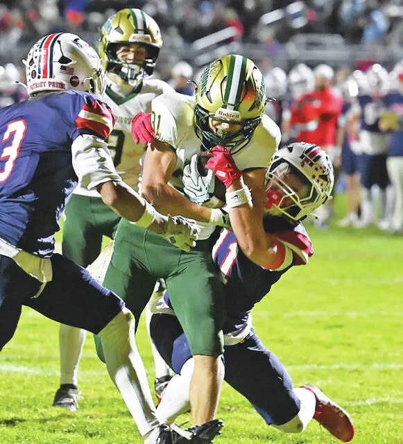 <p>Despite the face mask infraction from Pittston Area’s Christian Cerasaro (11), Wyoming Area’s Nicholas Kondrosky (31) scored the Warrior touchdown with 6:47 in the third period.</p>
                                 <p>Tony Callaio | For Times Leader</p>
