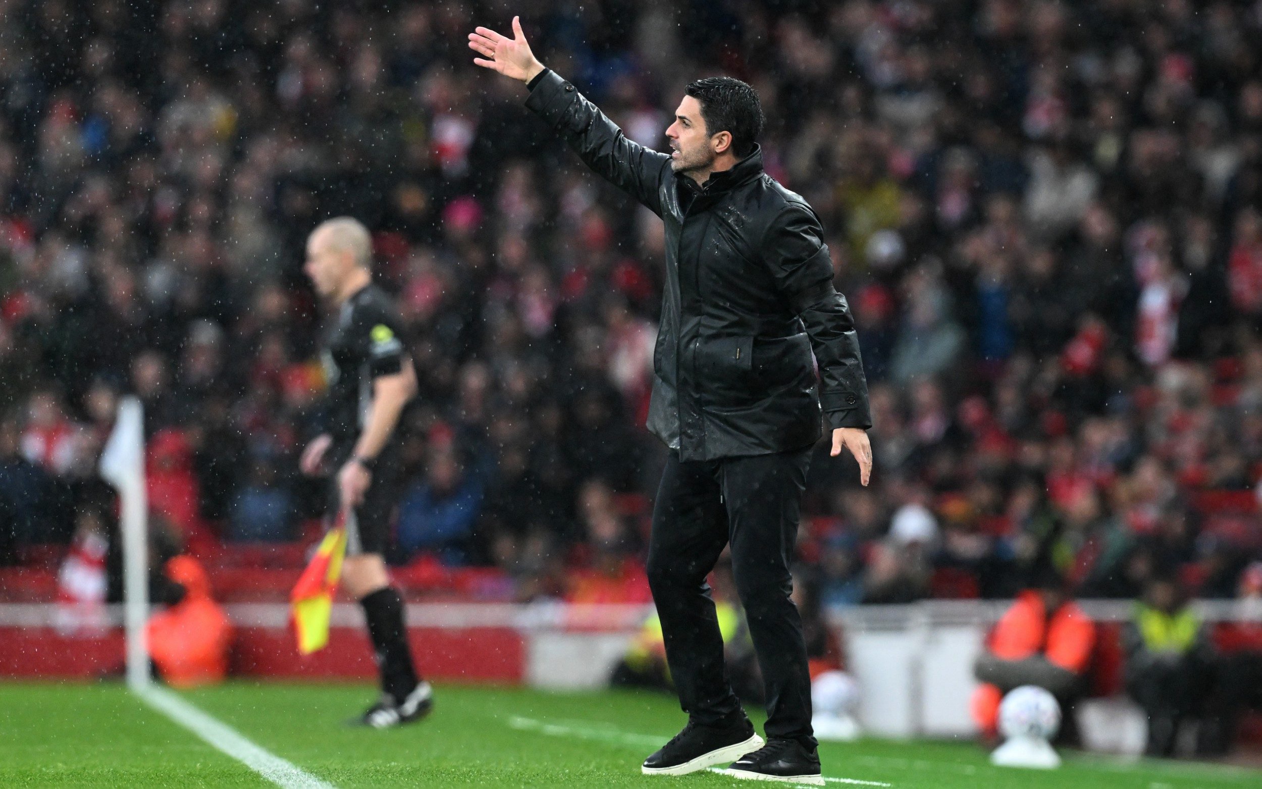 Mikel Arteta gestures from the edge of the technical area