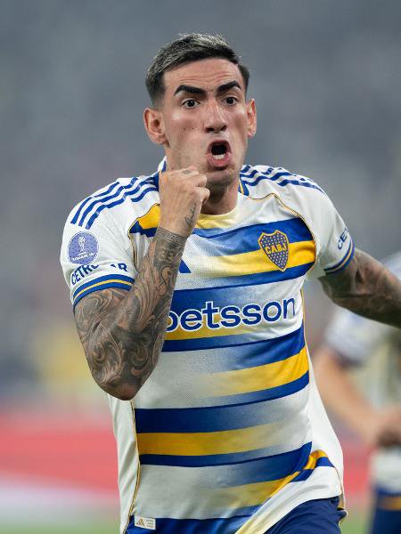 Di Lollo, jogador do Boca Juniors, comemora gol durante partida contra o Vasco, pela semifinal da Copa Sul-Americana