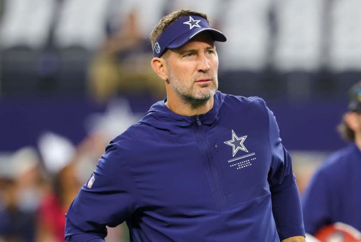 Oct 8, 2026; Arlington, Texas, USA; Dallas Cowboys head coach Brian Schottenheimer before the game against the Tampa Bay Buccaneers at AT&T Stadium. © Kevin Jairaj-Imagn Images