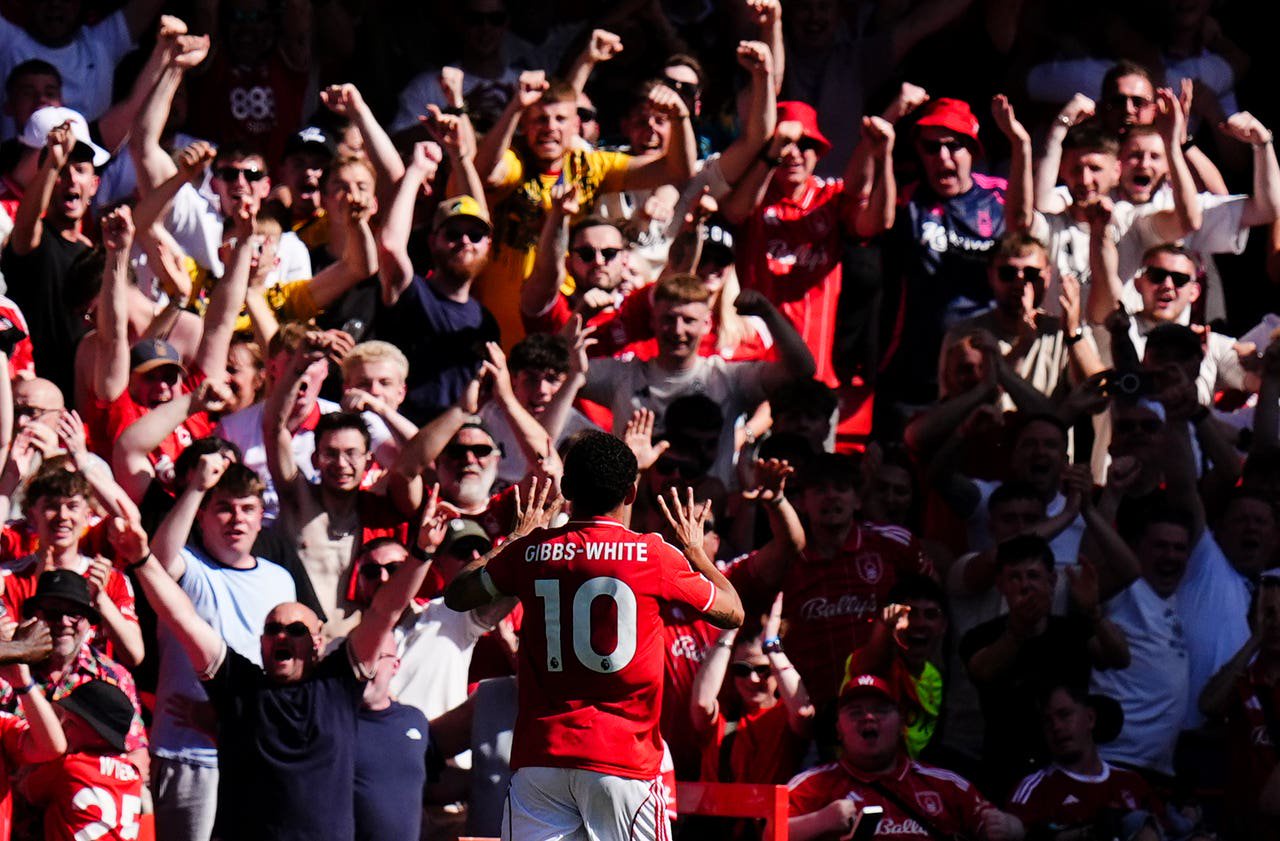 Morgan Gibbs-White celebrates his goal against Bournemouth