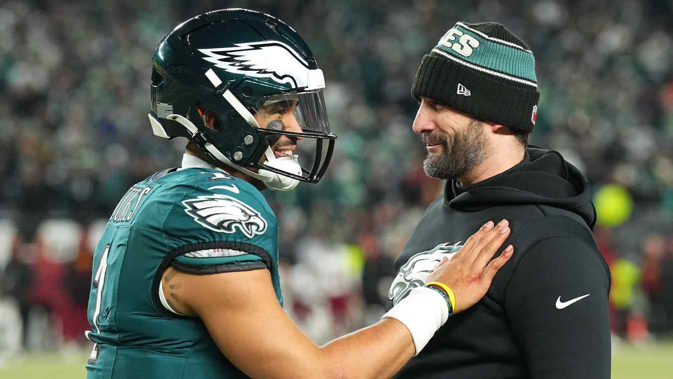 Philadelphia Eagles quarterback Jalen Hurts and head coach Nick Sirianni