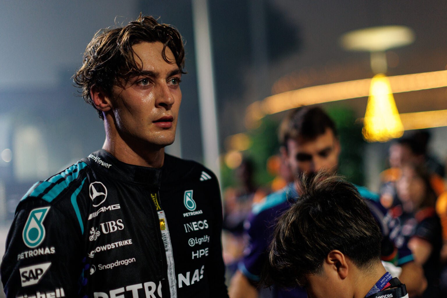 George Russell talking through the F1 paddock after the 2026 Singapore Grand Prix.