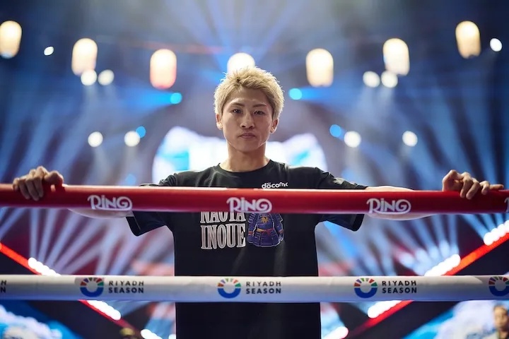 Naoya Inoue poses after a public workout in Saudi Arabia on December 24, 2025