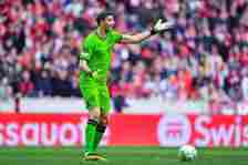 Emiliano Martinez of Aston Villa gestures during the UEFA Europa Conference League 2023/24 Quarter-final second leg match between Lille OSC and Aston Villa at Stade Pierre-Mauroy on April 18, 2024 in Lille, France