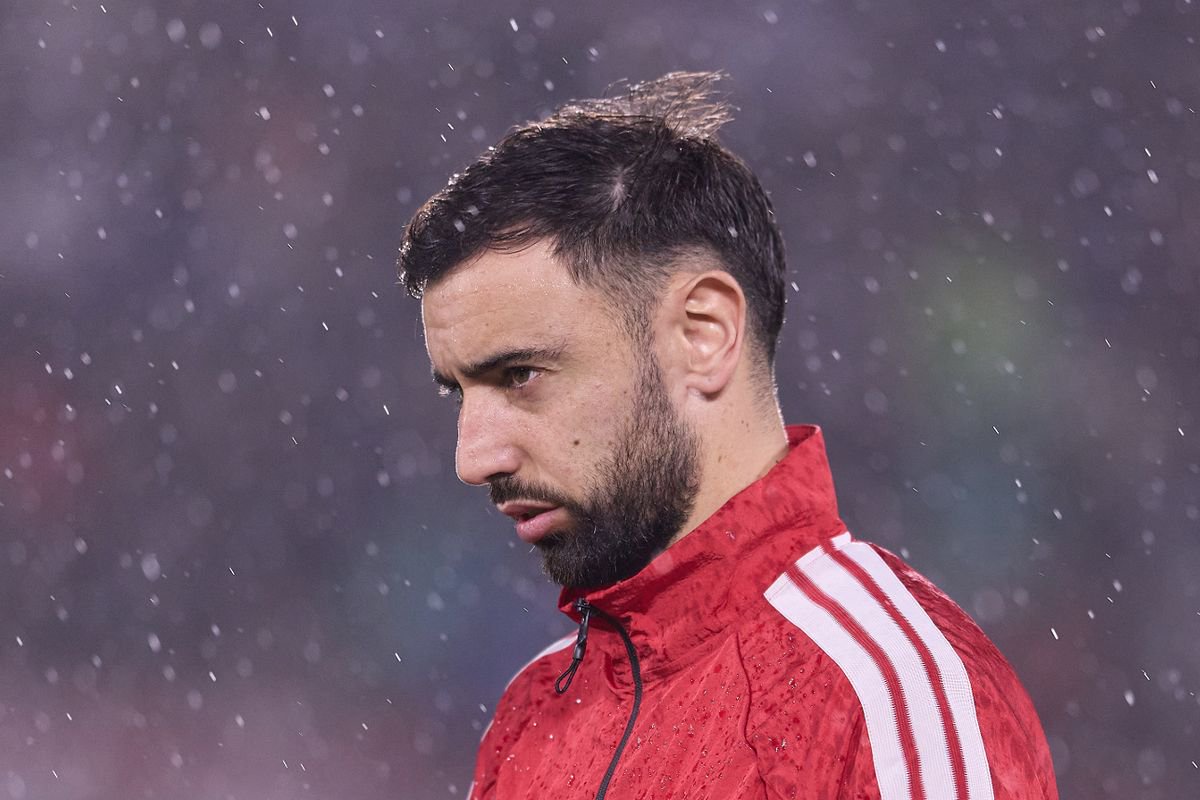 Bruno Fernandes looking on before a Manchester United match