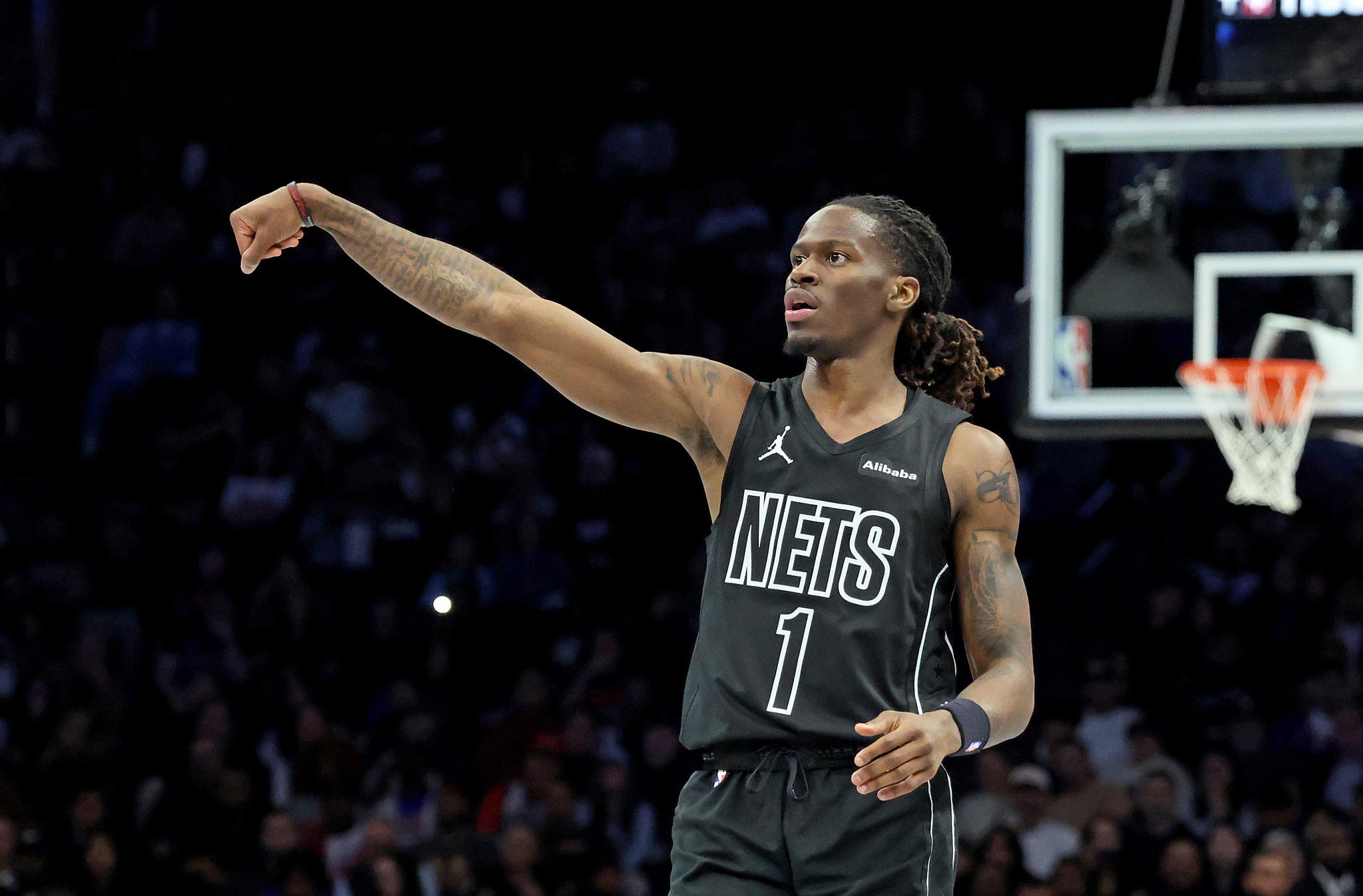 Brooklyn Nets guard Keon Ellis watches his jump shot during a game against the Detroit Pistons.