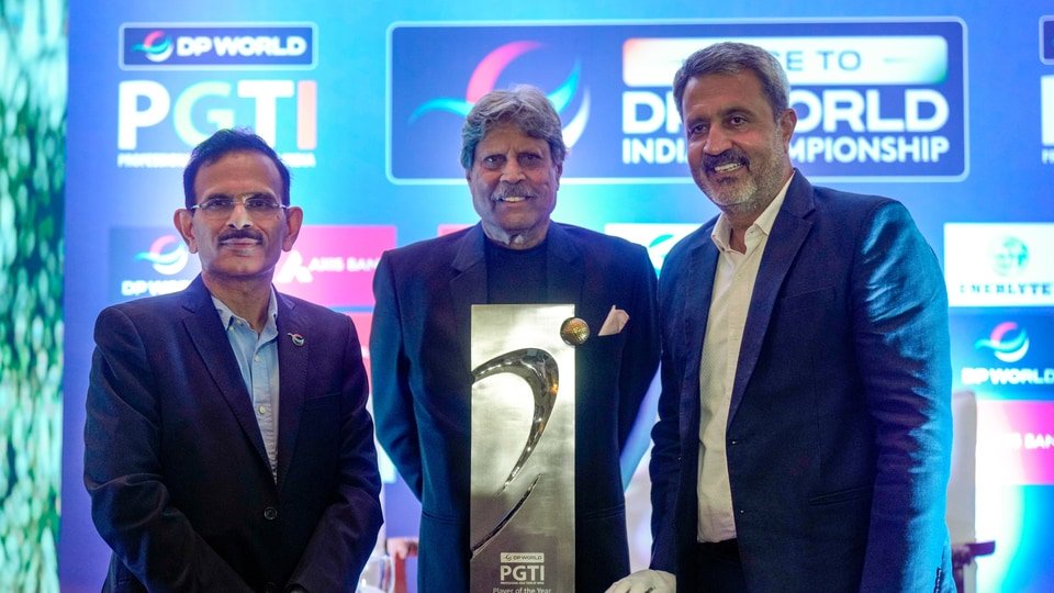 DP World Professional Golf Tour of India (PGTI) President Kapil Dev, centre, CEO Amandeep Johl, right (File image) (PTI)