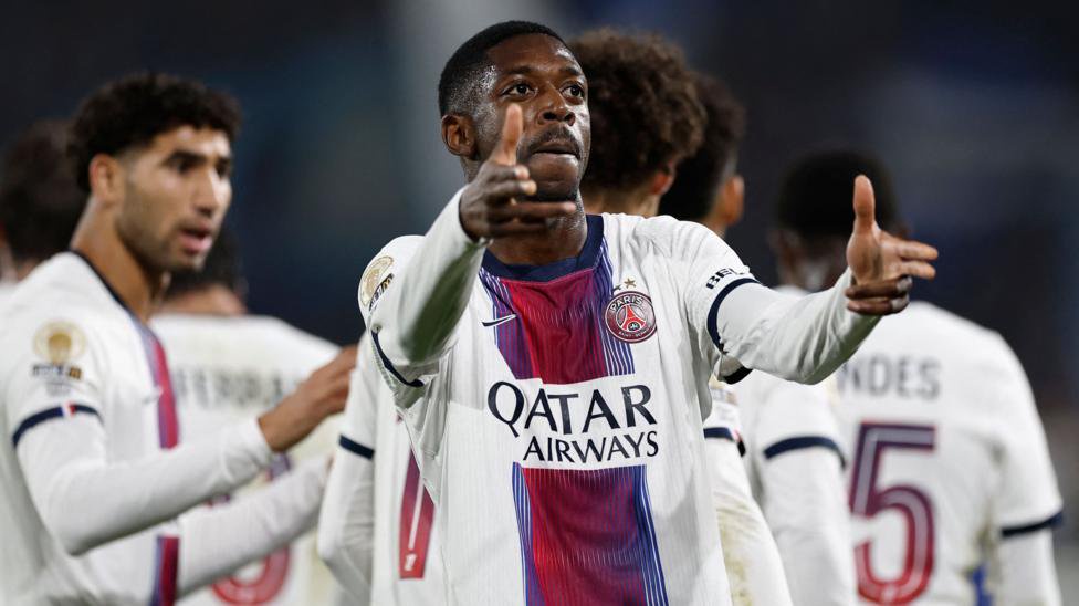 Ousmane Dembele celebrates PSG's second goal