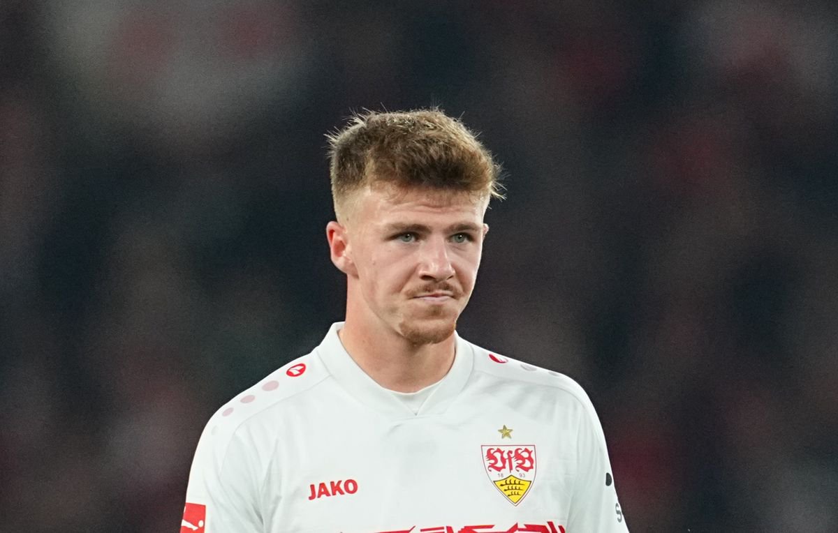 Finn Jeltsch (VfB Stuttgart )  looks on during Matchday 26 1.Bundesliga: Stuttgart and RB Leipzig at MHPArena