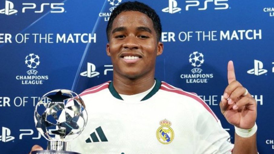 Endrick foi eleito o melhor em campo no jogo entre Roma e Real Madrid