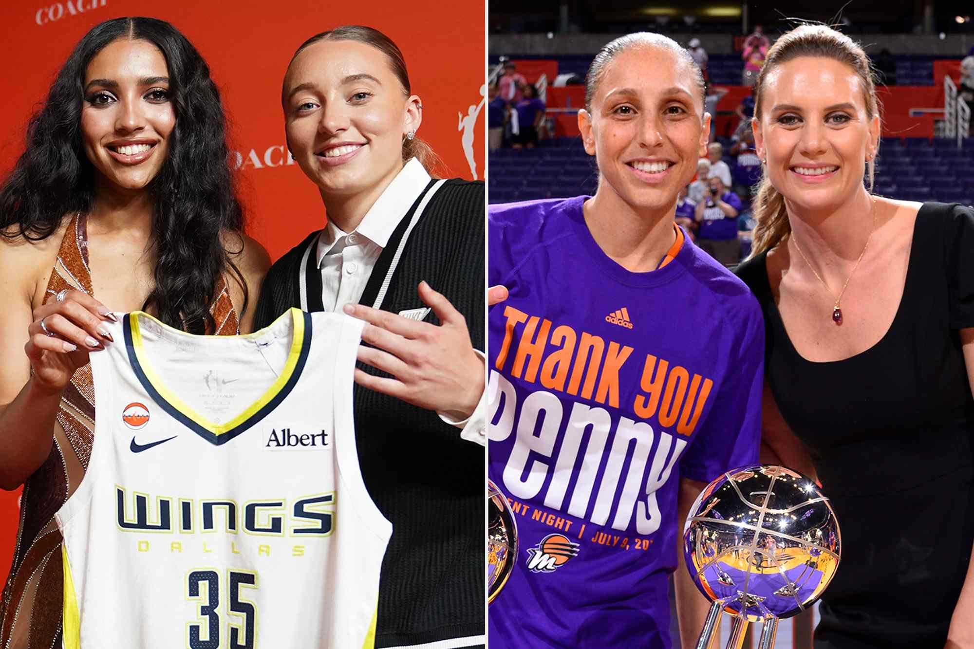 Azzi Fudd and Paige Bueckers in New York on April 13, 2026; Diana Taurasi and Penny Taylor in New York on July 9, 2017.Credit: Melanie Fidler/NBAE via Getty; Barry Gossage/NBAE via Getty