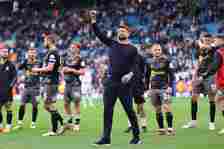 Russell Martin, the Southampton manager, is standing with his team after the Sky Bet Championship match between Leeds United and Southampton at Ell...