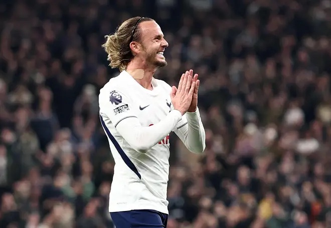 London, UK. 19th Oct, 2026. James Maddison of Tottenham celebrates scoring the first goal during the Tottenham Hotspur vs Coventry City