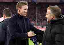 Coach of Bayern Munich Julian Nagelsmann salutes Hans-Dieter Flick aka Hansi Flick, coach of Germany national team before the UEFA Champions League...