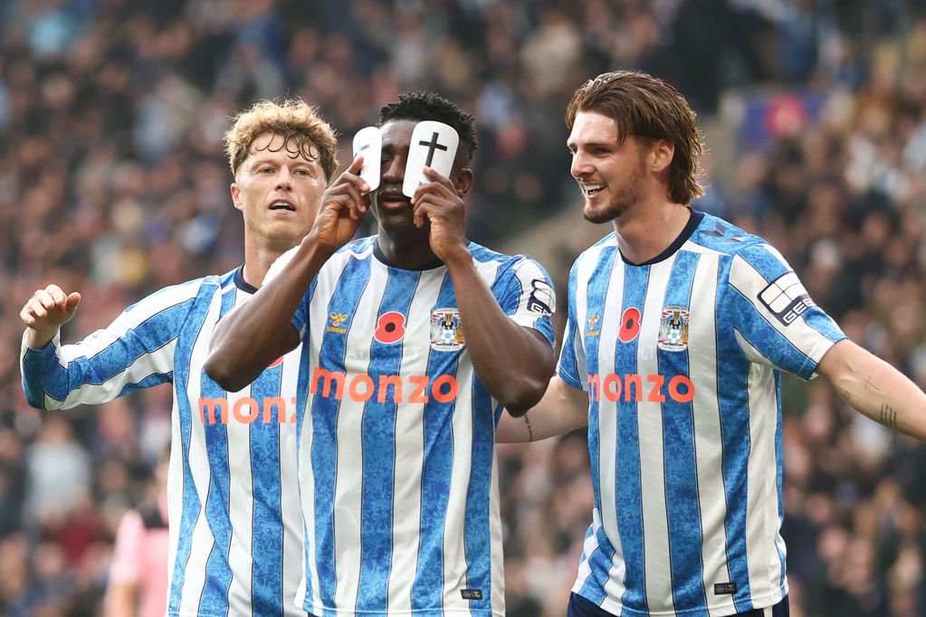 Taiwo Awoniyi of Coventry City celebrates scoring a goal to make the score 2-0.