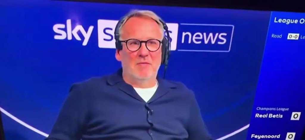 Paul Merson on Sky Sports News with a ticker at the bottom.