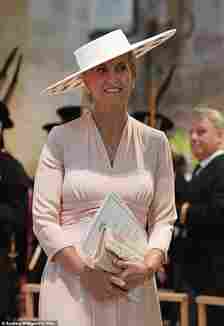 The Duchess of Edinburgh cut an elegant figure in a light pink dress with a matching wide-brimmed hat