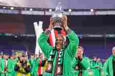 Arne Slot of Feyenoord celebrating with the KNVB cup 