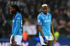 Victor Osimhen of SSC Napoli looks dejected after the Serie A TIM match between Udinese Calcio and SSC Napoli at Dacia Arena on May 06, 2024 in Udi...