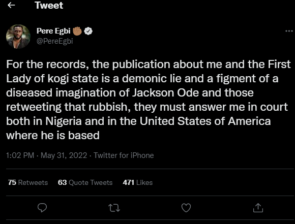 BBNaija's Pere denies romantic relationship with Kogi State 1st lady