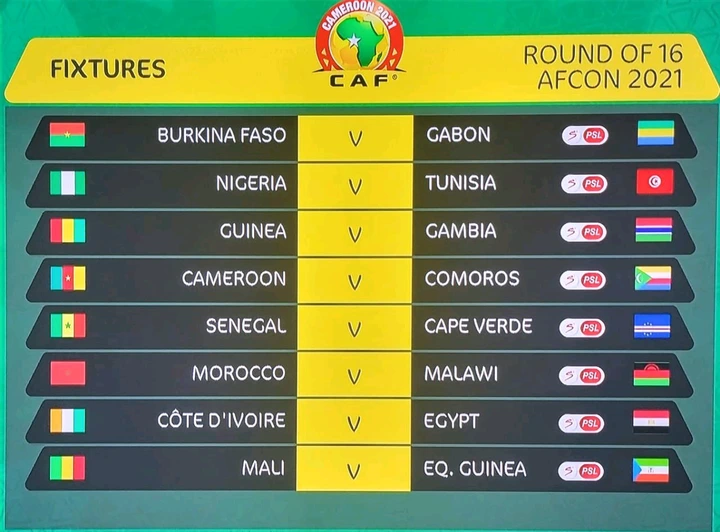 AFCON round of 16 fixtures