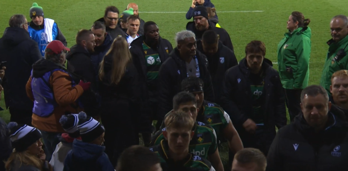 Cardiff and Northampton players leave the field after the final whistle
