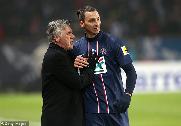 Ancelotti with Zlatan Ibrahimovic in their PSG days. The Swedish striker was full of admiration for his manager