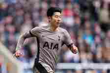 Son Heung-Min of Tottenham Hotspur chases the ball during the Premier League match between Newcastle United and Tottenham Hotspur at St. James Park...
