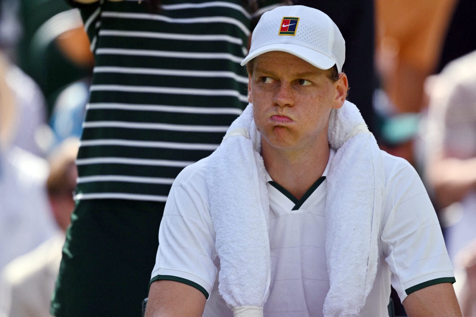 Jannik Sinner looks on at Wimbledon 2026