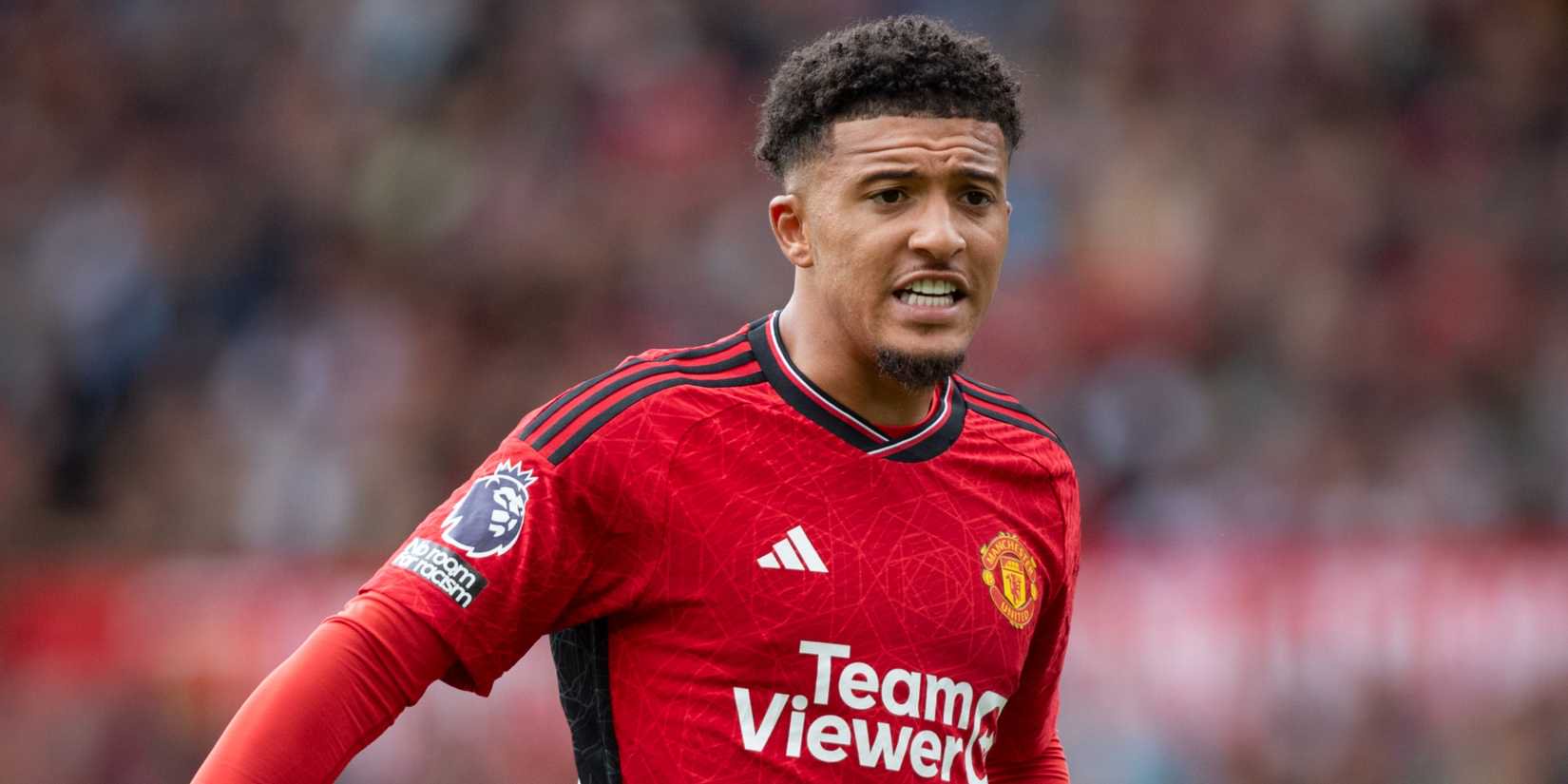 Jadon Sancho of Manchester United grimacing