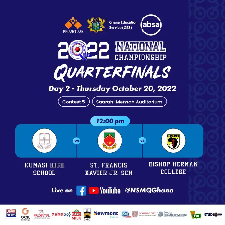 NSMQ2022: Six quarter-finals fixtures out, check out the tough battles ahead