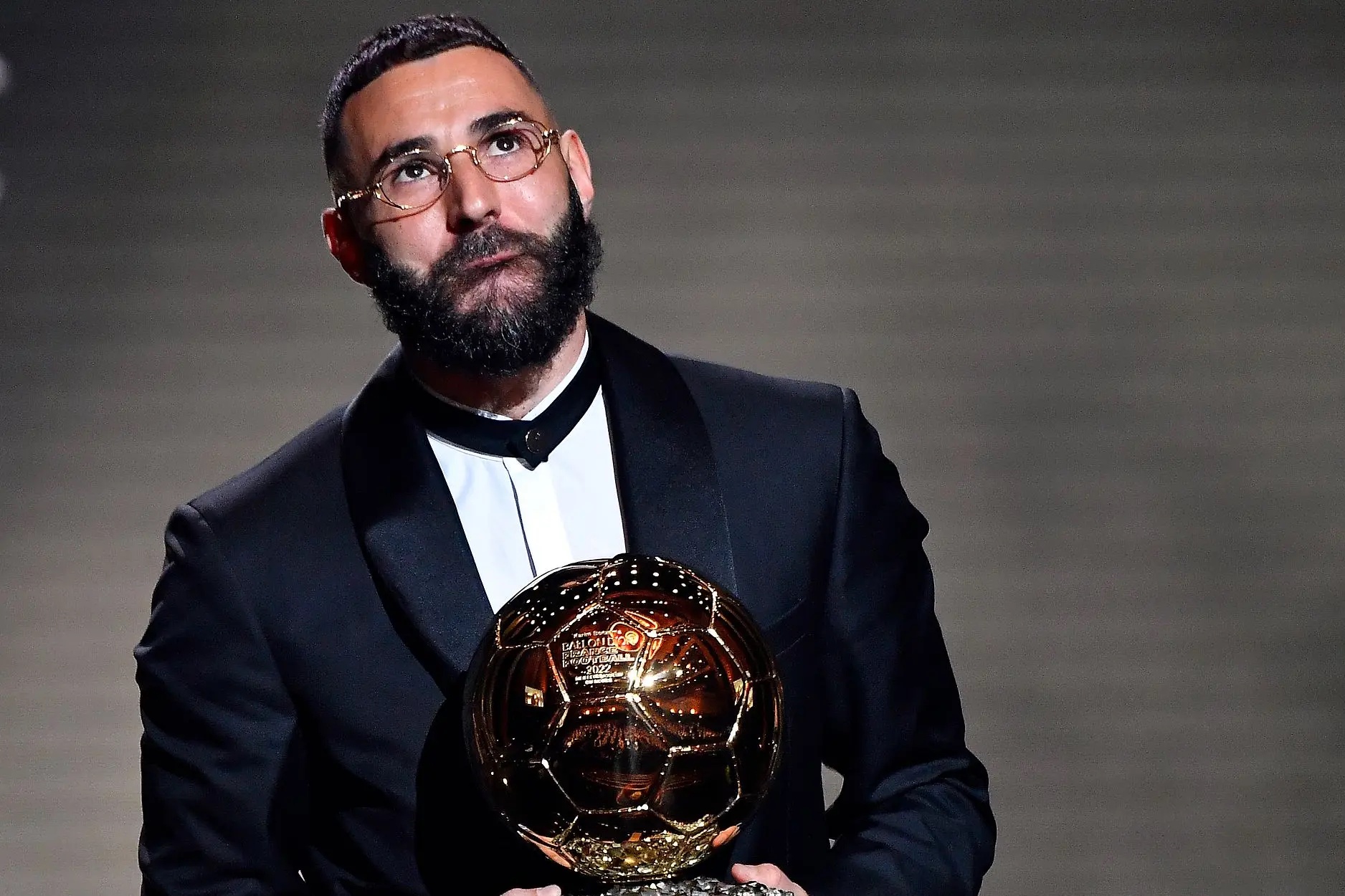 Karim Benzema receives the Ballon d'Or award during the Ballon D'Or ceremony at Theatre Du Chatelet In Paris 