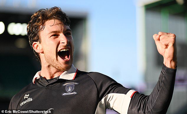 Falkirk striker Jacob Murrell celebrates his double against Hibernian